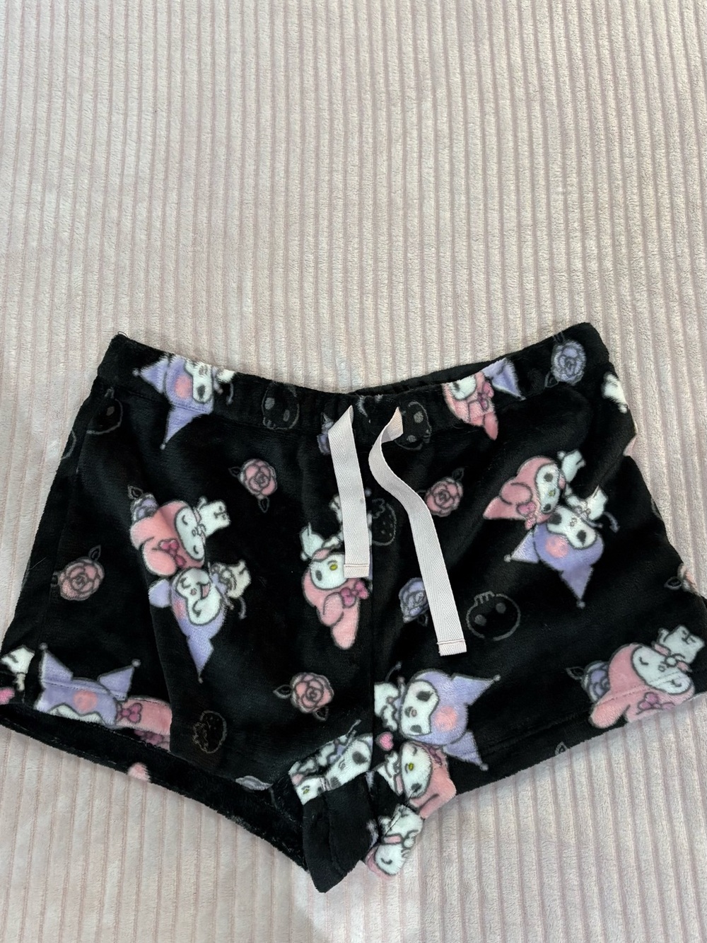 Sanrio Black Pink Purple Character Fleece Sleep Shorts
